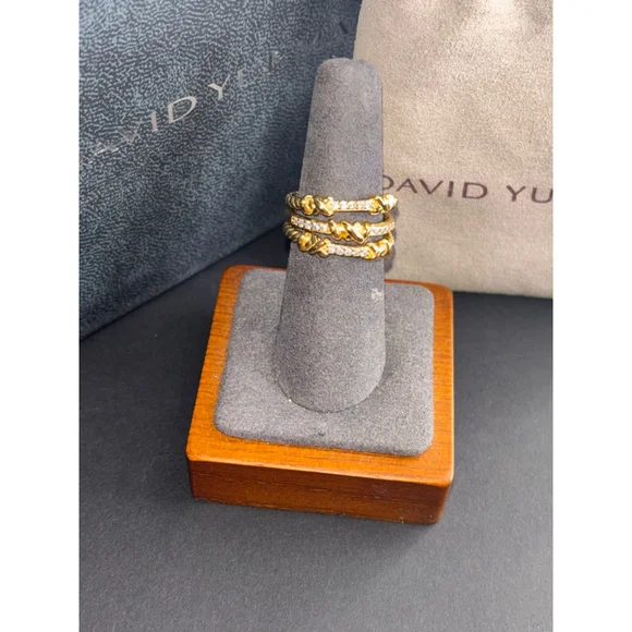 David Yurman 18K Solid Yellow Gold & Diamond Petite Helena size 8 Ring w Box+Bag - Picture 1 of 10